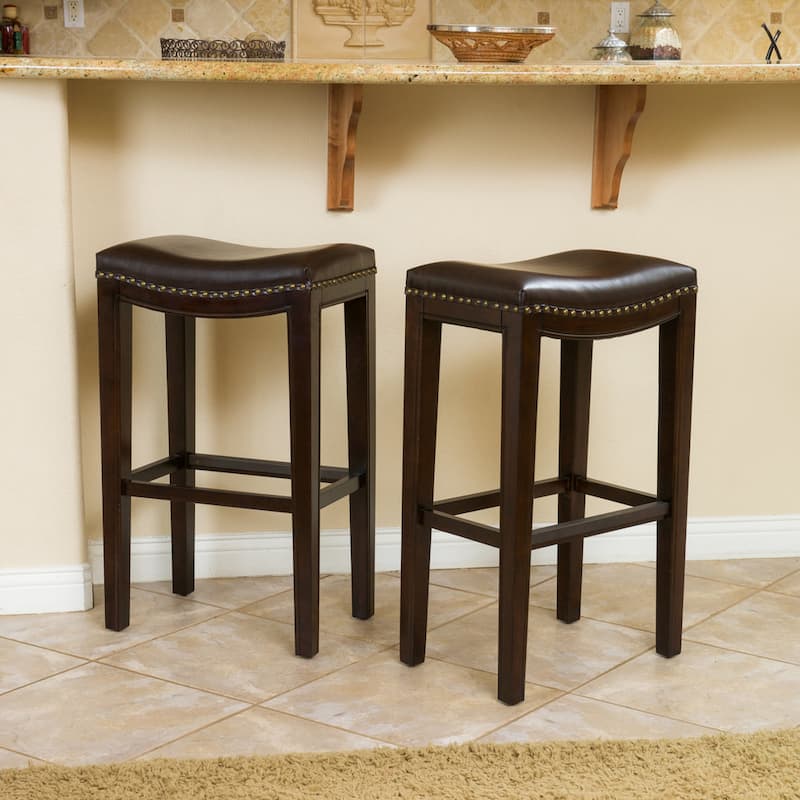 Avondale Brown Bonded Leather Backless Bar Stool (Set of 2) by Christopher Knight Home