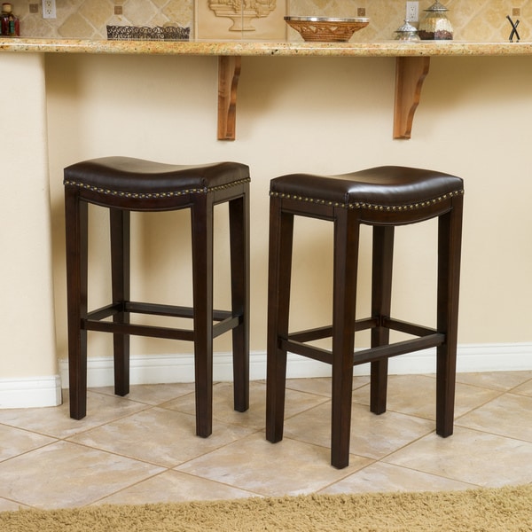 brown leather backless bar stools