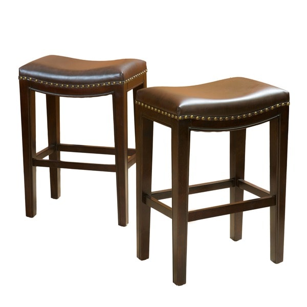Set of 2 26-inch Brown Bonded Leather Backless Kitchen Dining Counter Stool NEW 