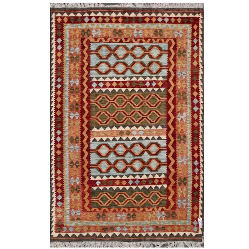 Handmade One-of-a-Kind Wool Kilim (Afghanistan) - 6'6 x 9'9