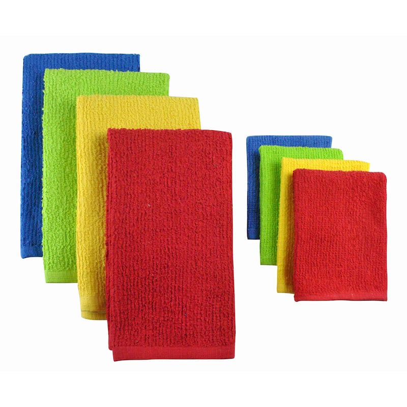 Primary Terry Bar Mop Dish towels and Dish cloths (Set of 8)