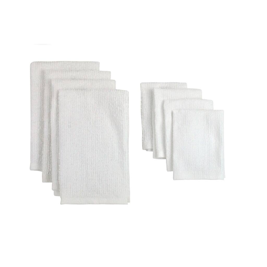 White Terry Bar Mop Dish Towels / Cloths (Set of 8)