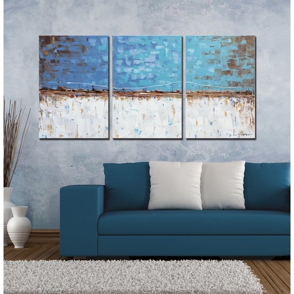 Hand-painted 'Abstract 634' 3-piece oil on Canvas - Overstock - 9916581