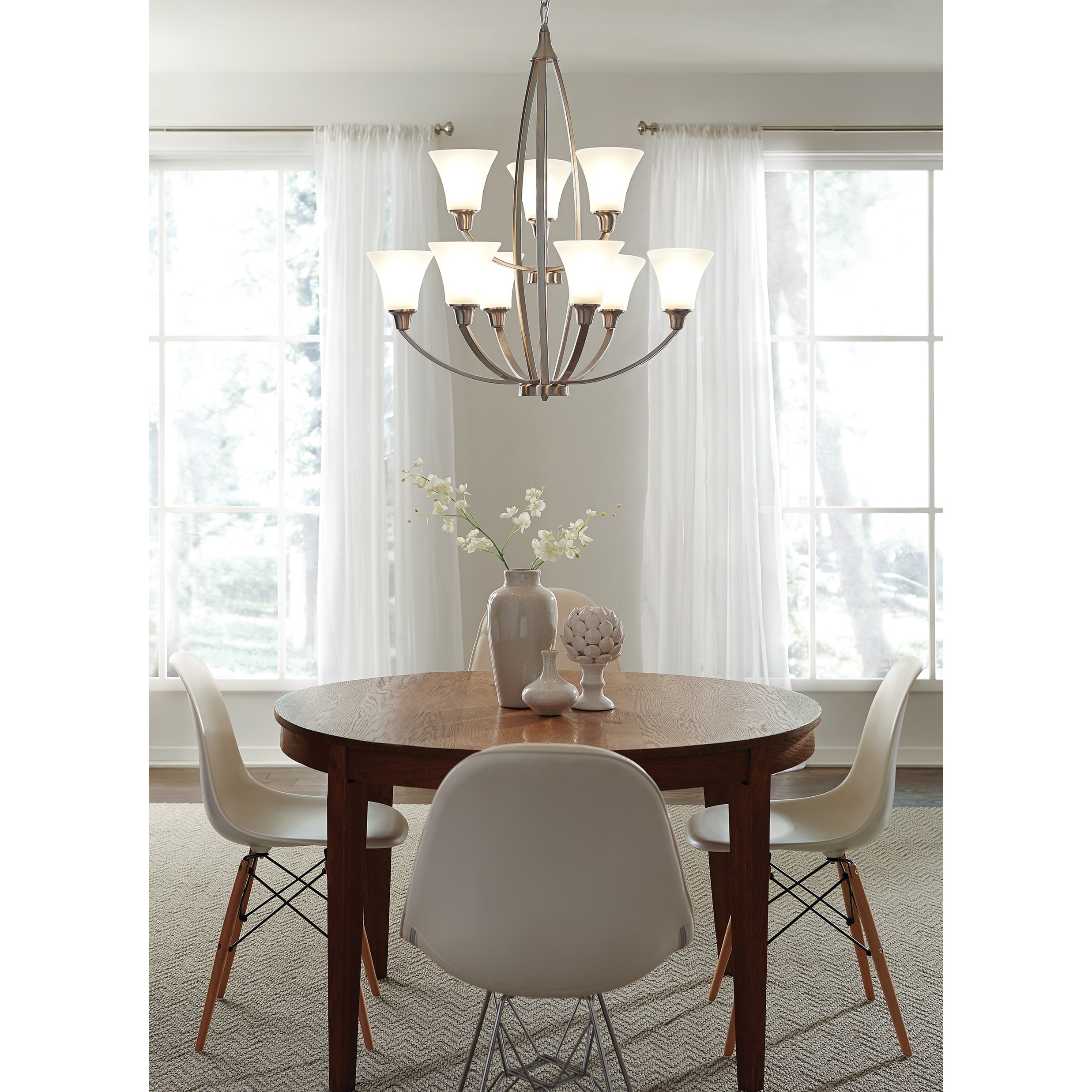 Metcalf 9-light Brushed Nickel Chandelier (Metcalf Nine Light Chandelier in Brushed Nickel) - Chandeliers For Bedrooms by Overstock.com