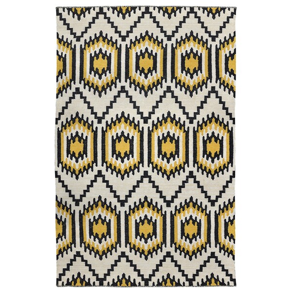 Kosas Home Antonia Black And Gold Recycled Polypropylene Kilim Rug 2 X 3