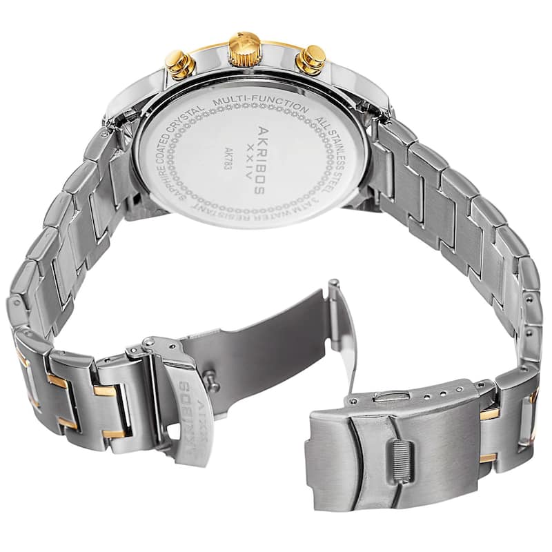 Akribos XXIV Men's Swiss Quartz Tachymeter Dual Time Stainless Steel Two-Tone Bracelet Watch