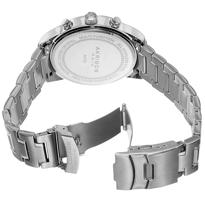 Akribos XXIV Men's Swiss Quartz Tachymeter Dual Time Stainless Steel Silver-Tone Bracelet Watch