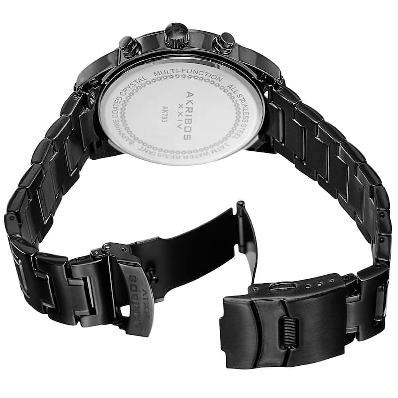 Akribos XXIV Men's Swiss Quartz Tachymeter Dual Time Stainless Steel Black Bracelet Watch