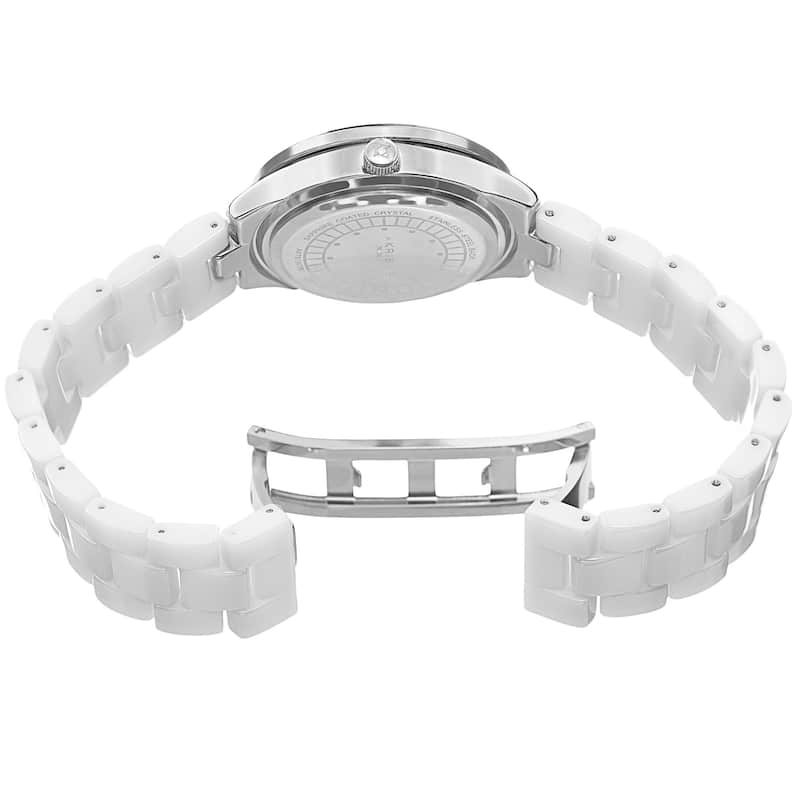 Akribos XXIV Women's Quartz Crystal Markers Ceramic White Bracelet Watch