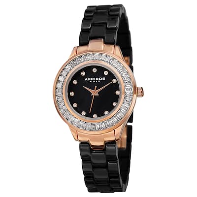 Akribos XXIV Women's Quartz Crystal Markers Ceramic Black Bracelet Watch
