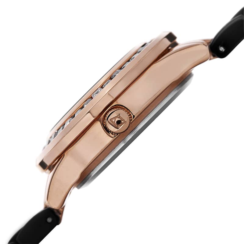 Akribos XXIV Women's Quartz Crystal Markers Ceramic Black Bracelet Watch