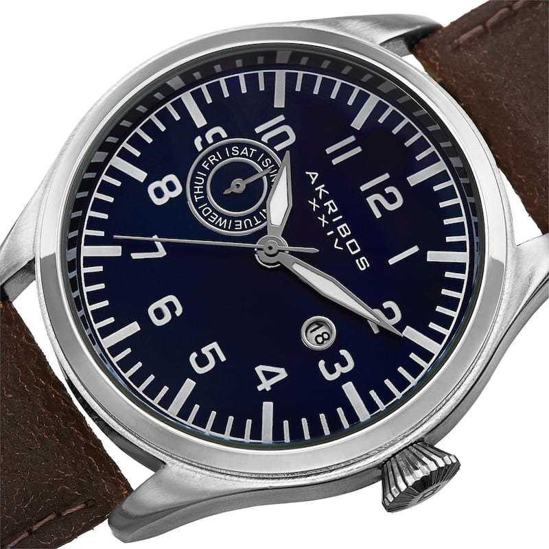 Akribos XXIV Men's Swiss Quartz Multifunction Leather Blue Strap Watch