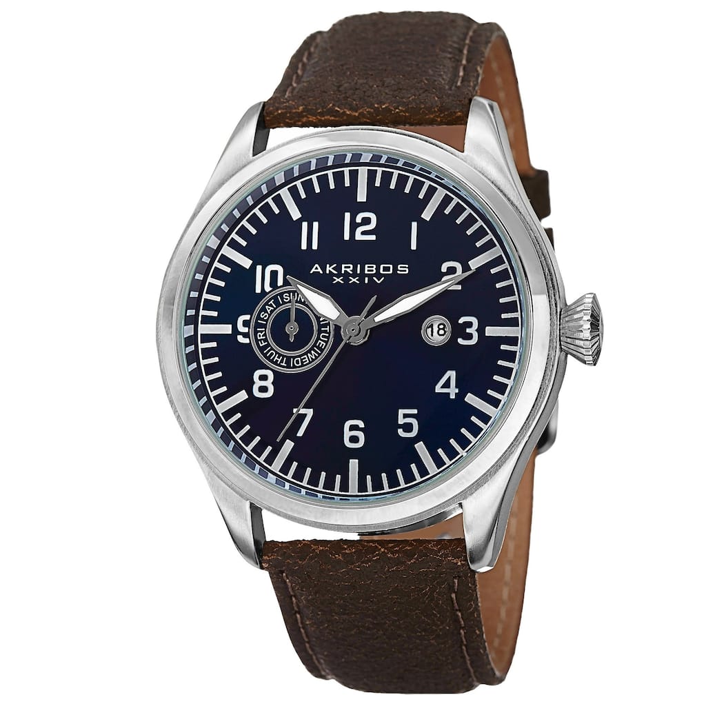 Akribos XXIV Men's Swiss Quartz Multifunction Leather Blue Strap Watch