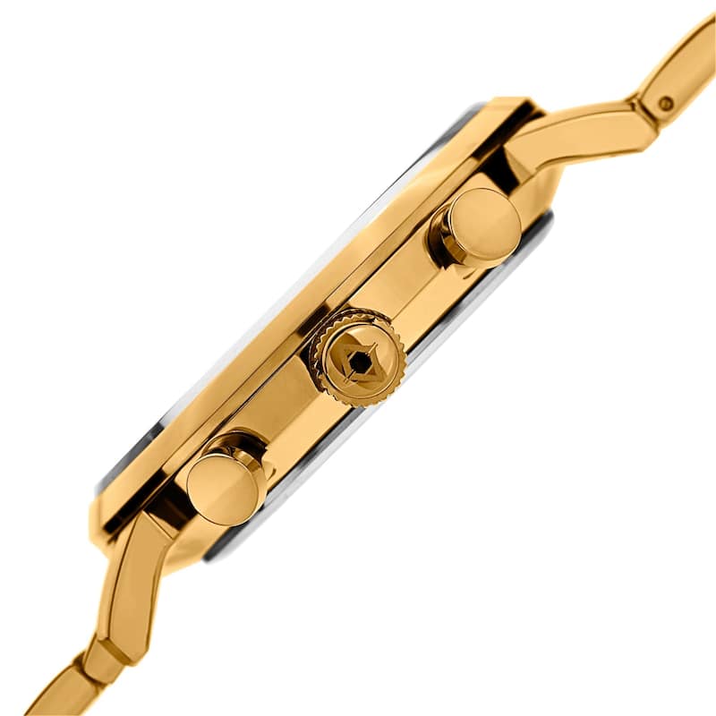 Akribos XXIV Men's Swiss Quartz Multifunction Dual Time Stainless Steel Gold-Tone Bracelet Watch