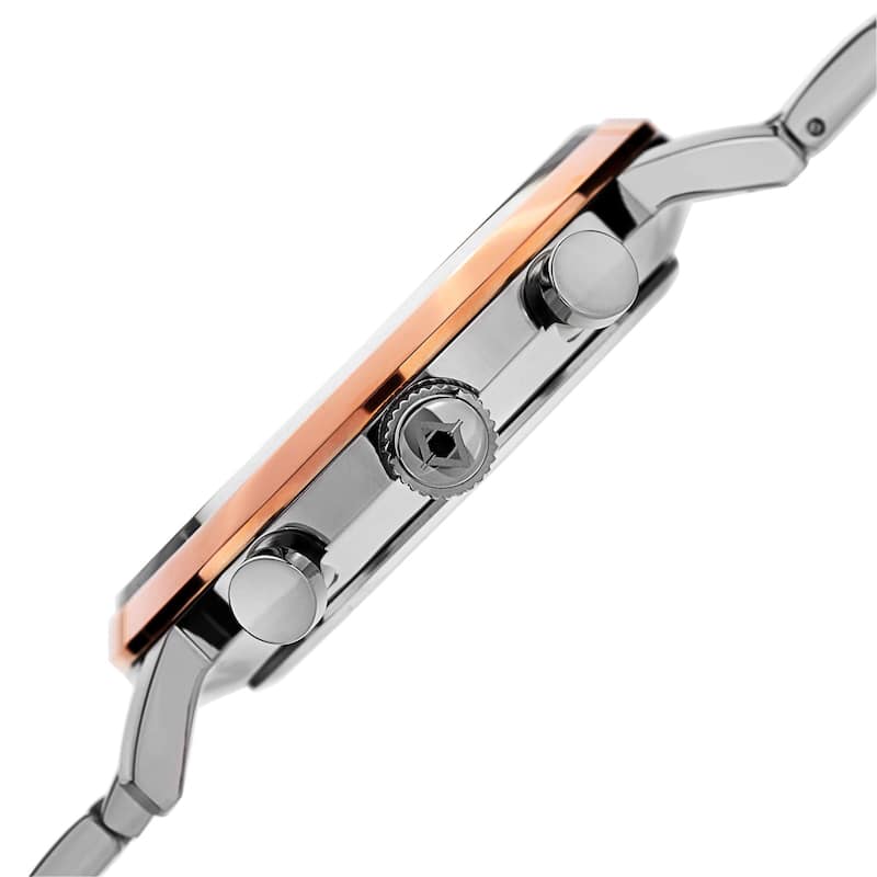 Akribos XXIV Men's Swiss Quartz Multifunction Dual Time Stainless Steel Two-Tone Bracelet Watch