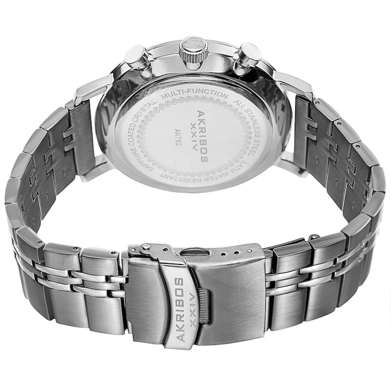 Akribos XXIV Men's Swiss Quartz Multifunction Dual Time Stainless Steel Silver-Tone Bracelet Watch