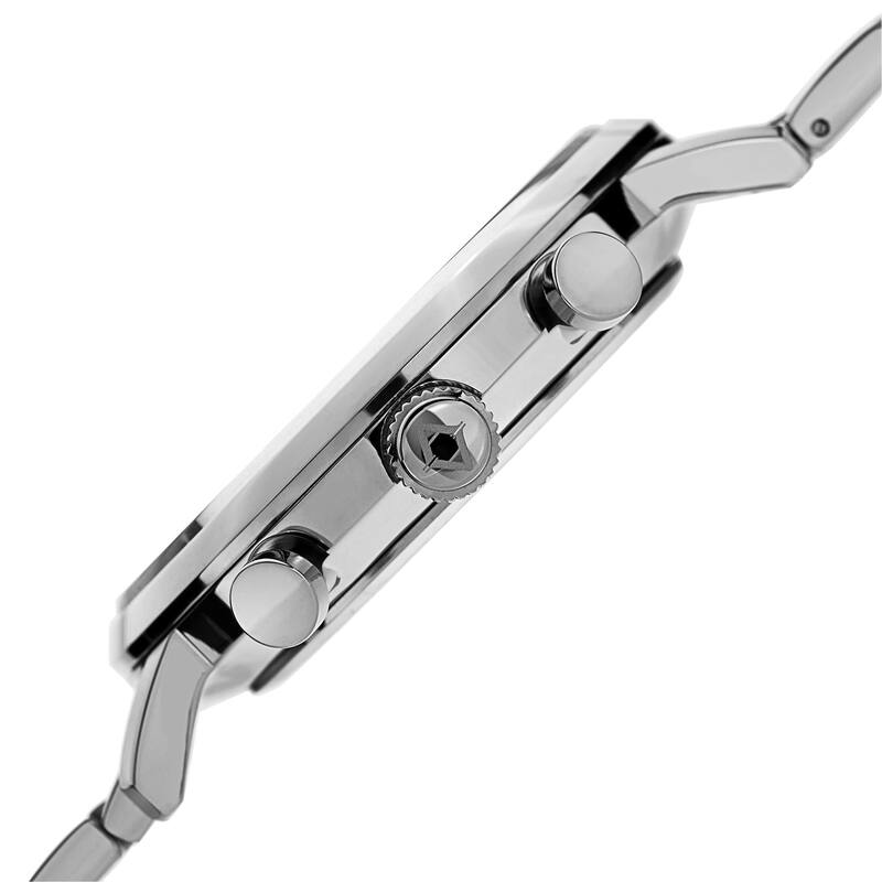 Akribos XXIV Men's Swiss Quartz Multifunction Dual Time Stainless Steel Silver-Tone Bracelet Watch