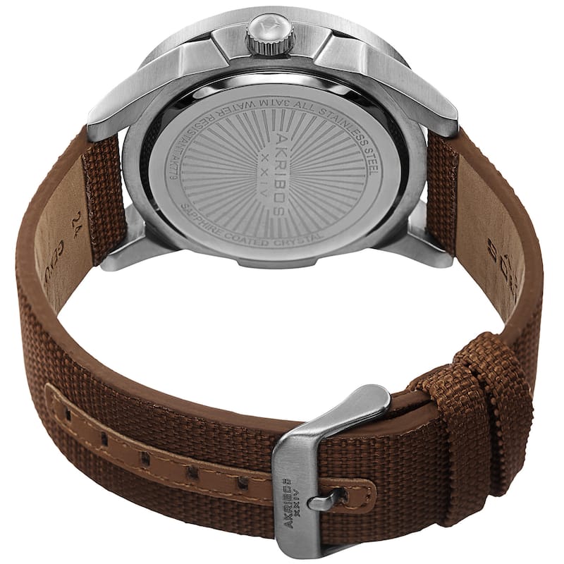 Akribos XXIV Men's Swiss Quartz Easy-To-Read Markers Canvas Silver-Tone Strap Watch
