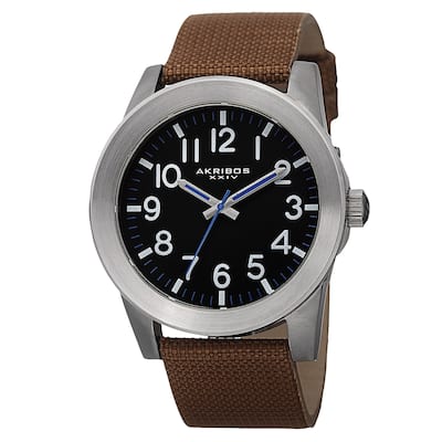 Akribos XXIV Men's Swiss Quartz Easy-To-Read Markers Canvas Silver-Tone Strap Watch