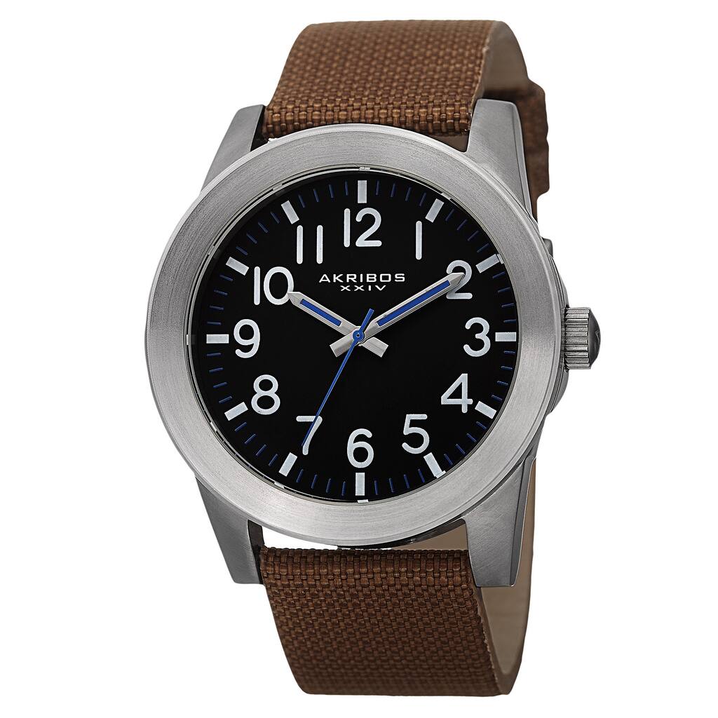 Akribos XXIV Men's Swiss Quartz Easy-To-Read Markers Canvas Silver-Tone Strap Watch