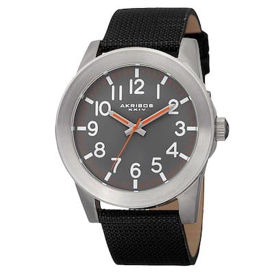Akribos XXIV Men's Swiss Quartz Easy-To-Read Markers Canvas Silver-Tone Strap Watch
