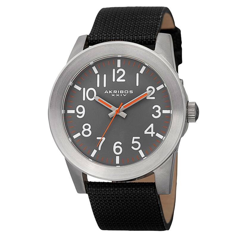 Akribos XXIV Men's Swiss Quartz Easy-To-Read Markers Canvas Silver-Tone Strap Watch