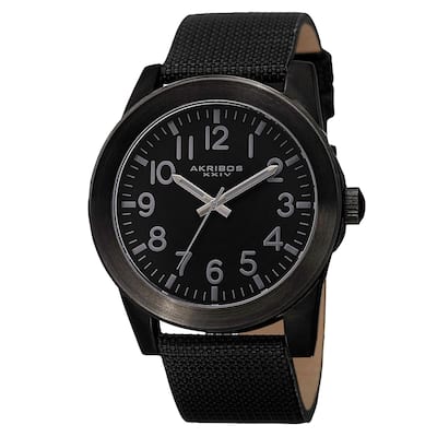 Akribos XXIV Men's Swiss Quartz Easy-To-Read Markers Canvas Black Strap Watch