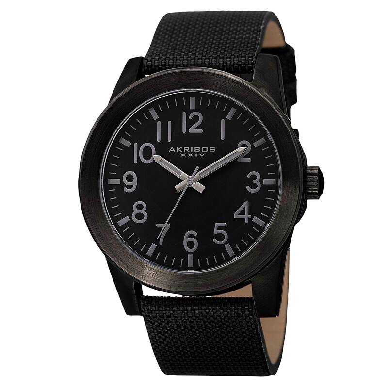 Akribos XXIV Men's Swiss Quartz Easy-To-Read Markers Canvas Black Strap Watch