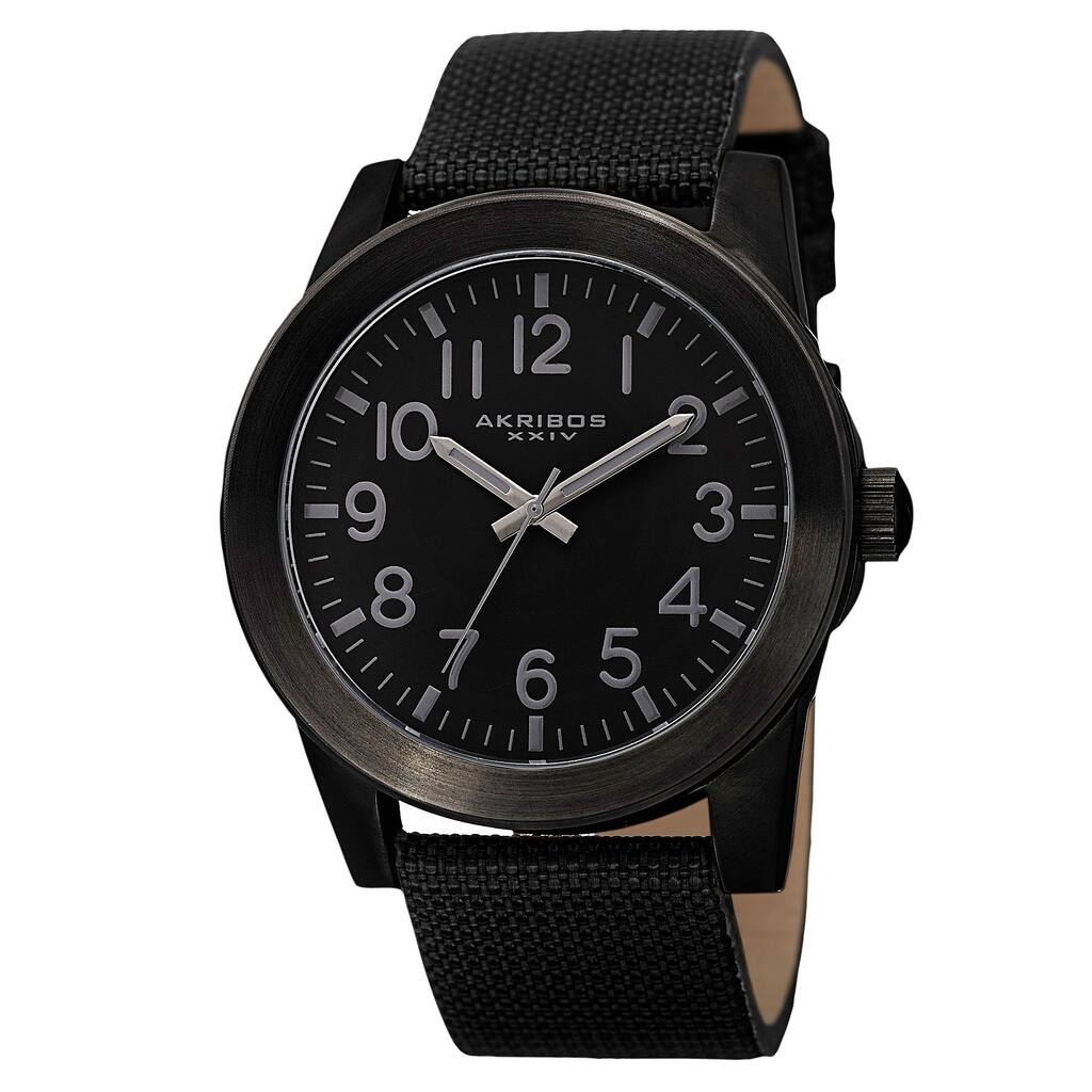 Akribos XXIV Men's Swiss Quartz Easy-To-Read Markers Canvas Black Strap Watch