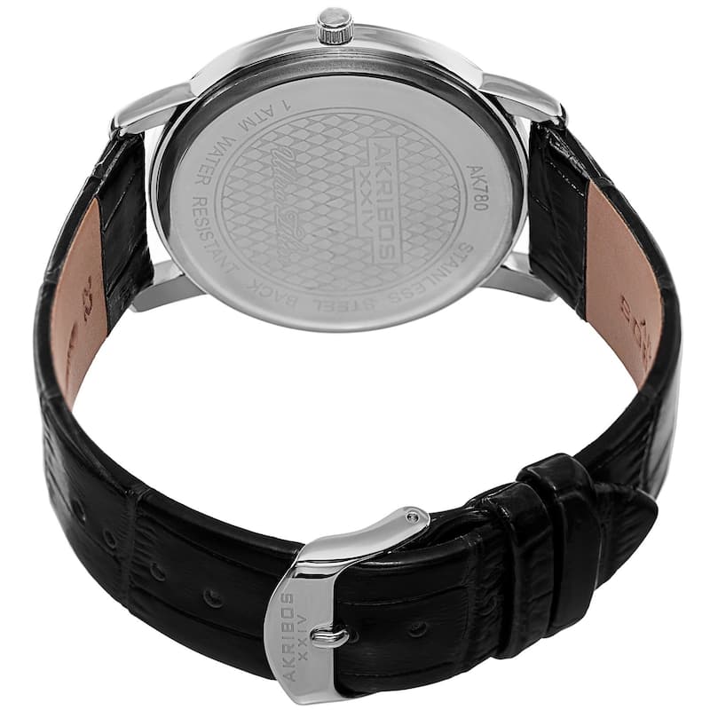 Akribos XXIV Classic Men's Swiss Quartz Date Leather Silver-Tone Strap Watch