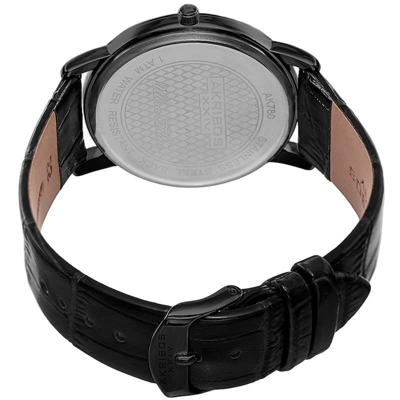 Akribos XXIV Classic Men's Swiss Quartz Date Leather Black Strap Watch