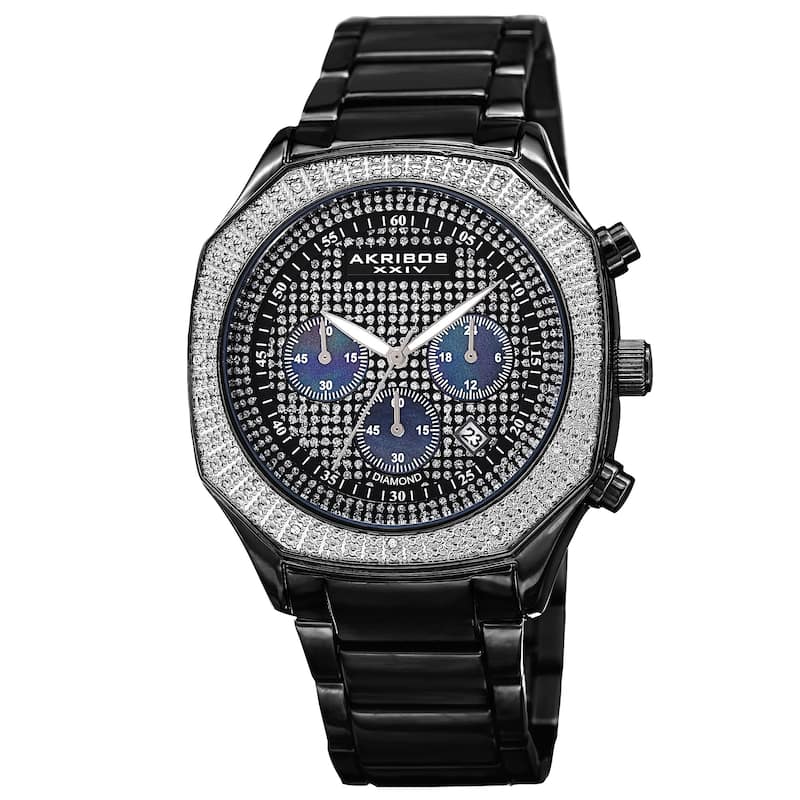 Akribos XXIV Men's Chronograph Octagon Case Stainless Steel Black Bracelet Watch