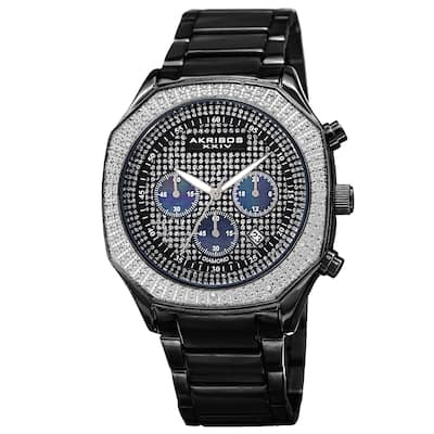 Akribos XXIV Men's Chronograph Octagon Case Stainless Steel Black Bracelet Watch