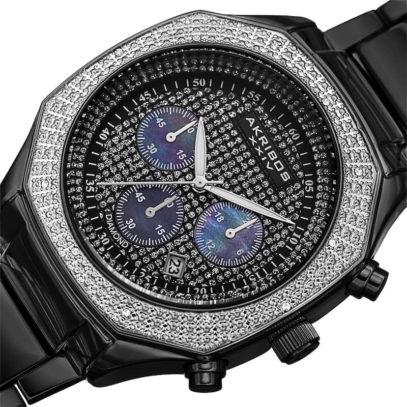 Akribos XXIV Men's Chronograph Octagon Case Stainless Steel Black Bracelet Watch