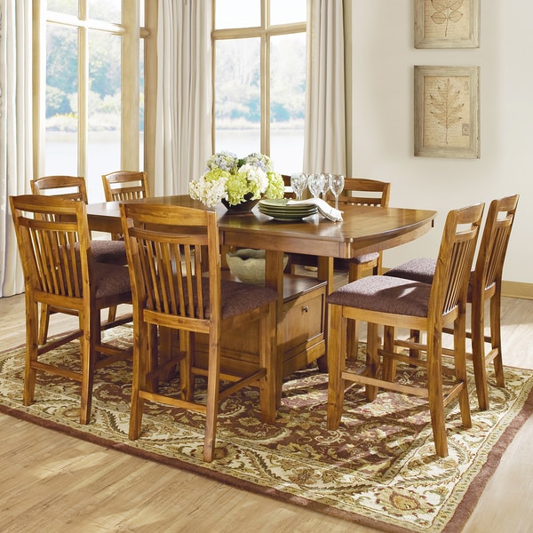 Octavia Warm Oak Counter Height Storage Base 9 piece Dining Set