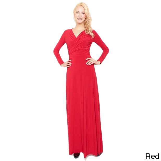 maxi red dress with sleeves