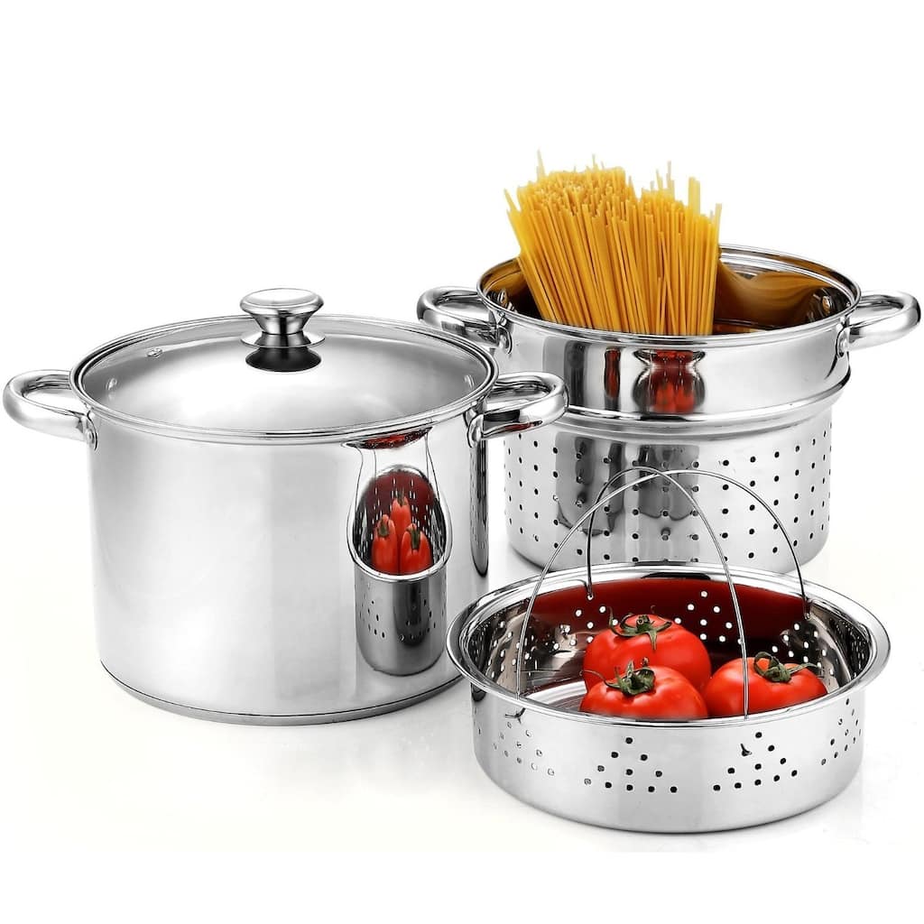 Cook N Home 4-Piece 8 Quart Pasta Cooker Steamer Multipots, Stainless Steel