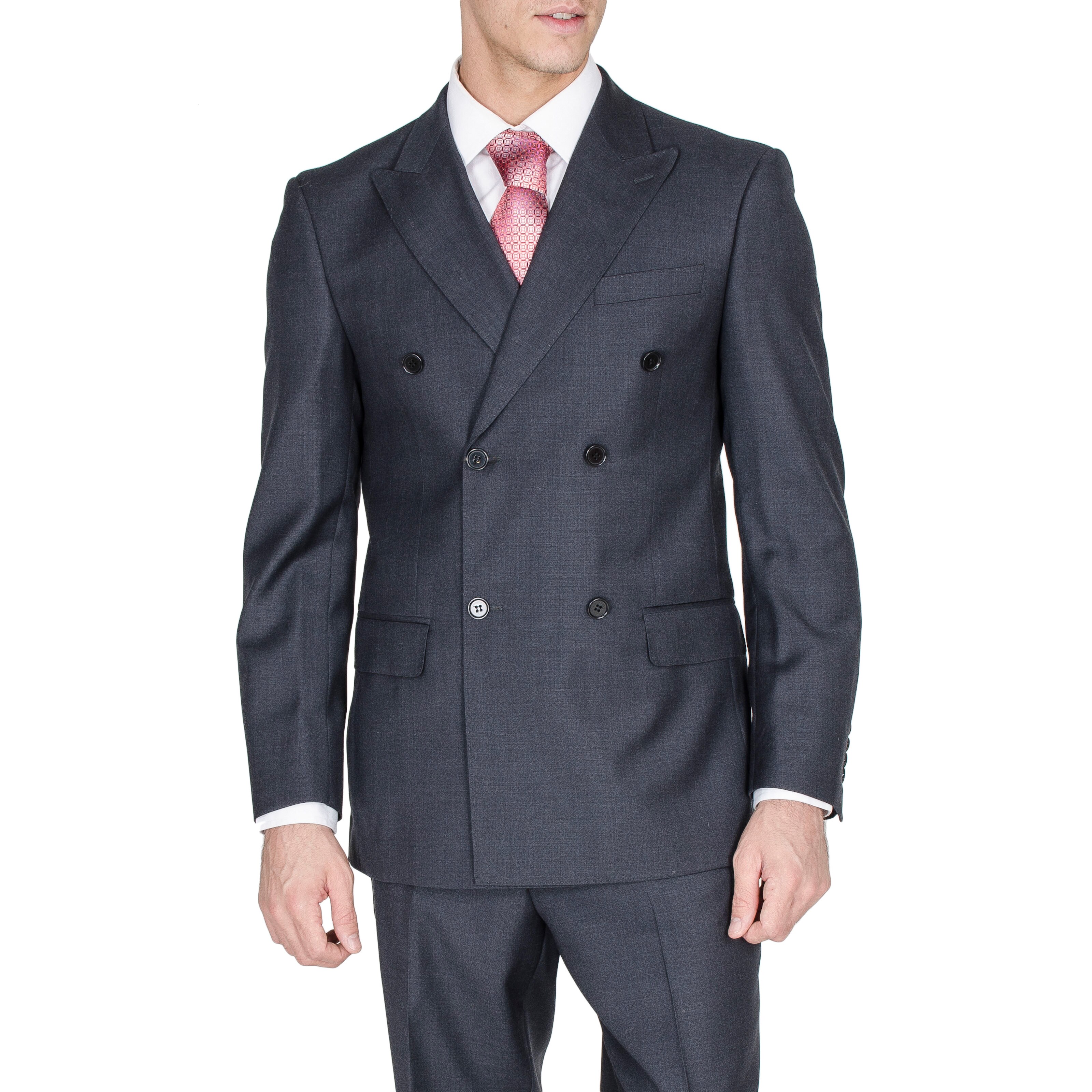 dark grey double breasted suit