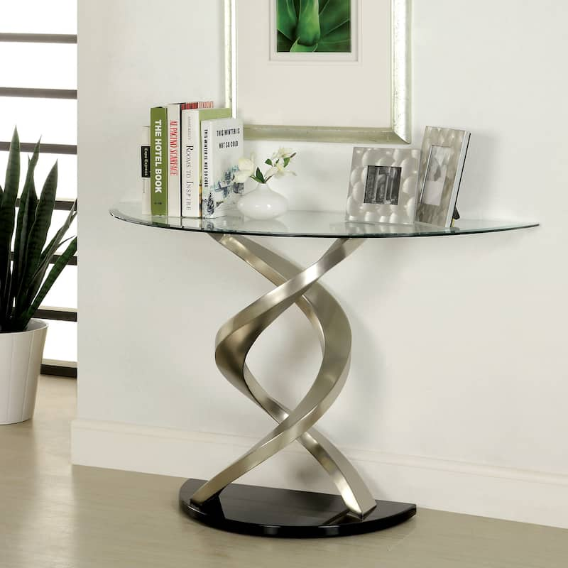 Sele Contemporary Silver 38-inch Glass Top 3-Piece Accent Table Set by ...