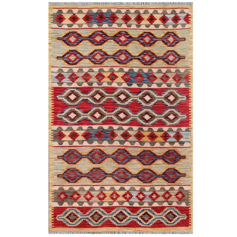 Handmade One-of-a-Kind Wool Kilim (Afghanistan) - 3'11 x 5'11