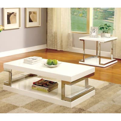 Wazy White 47-inch Wood 2-Piece Accent Table Set with Shelf by Furniture of America
