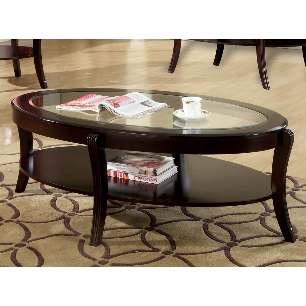 Orim Contemporary Espresso 53-inch Oval Solid Wood 1-Shelf Coffee Table by Furniture of America