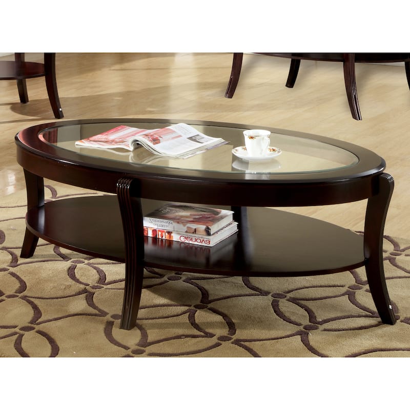 Orim Contemporary Espresso 53-inch Oval Solid Wood 1-Shelf Coffee Table by Furniture of America