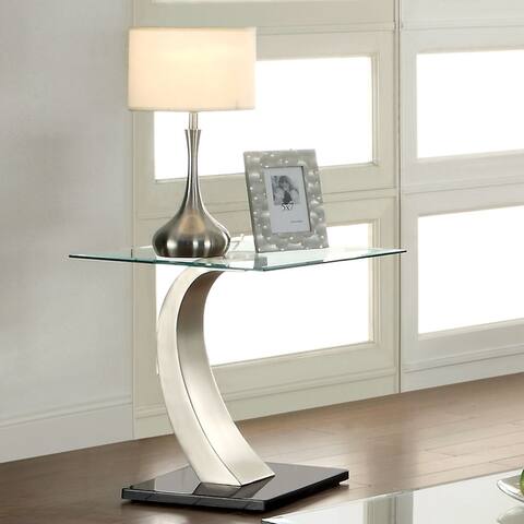 Furniture of America Odra Contemporary Silver Glass Top End Table