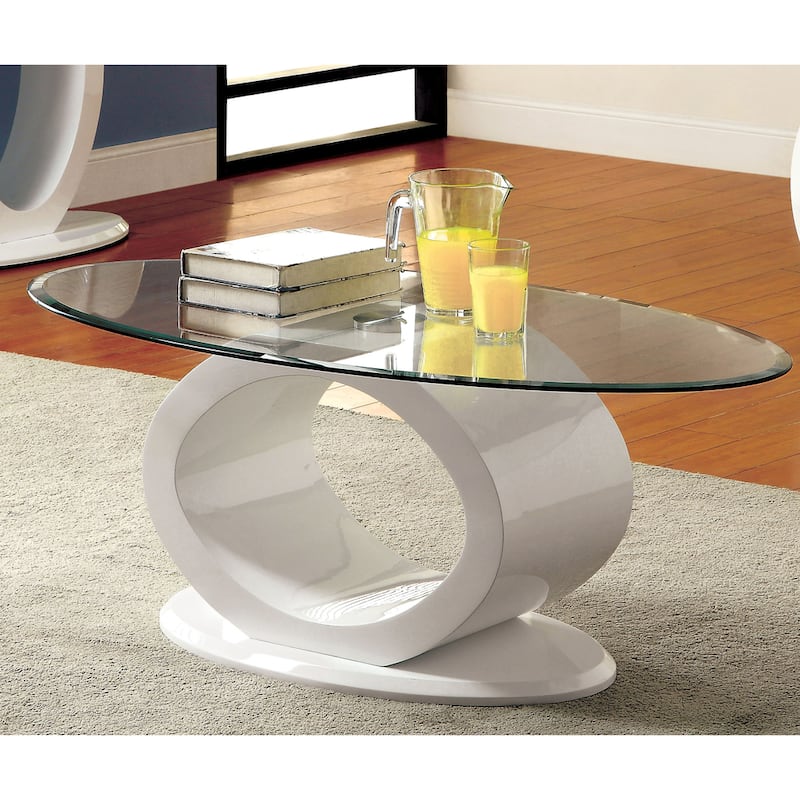 Opelle Modern 47-inch Oval Glass Top Coffee Table by Furniture of America - White