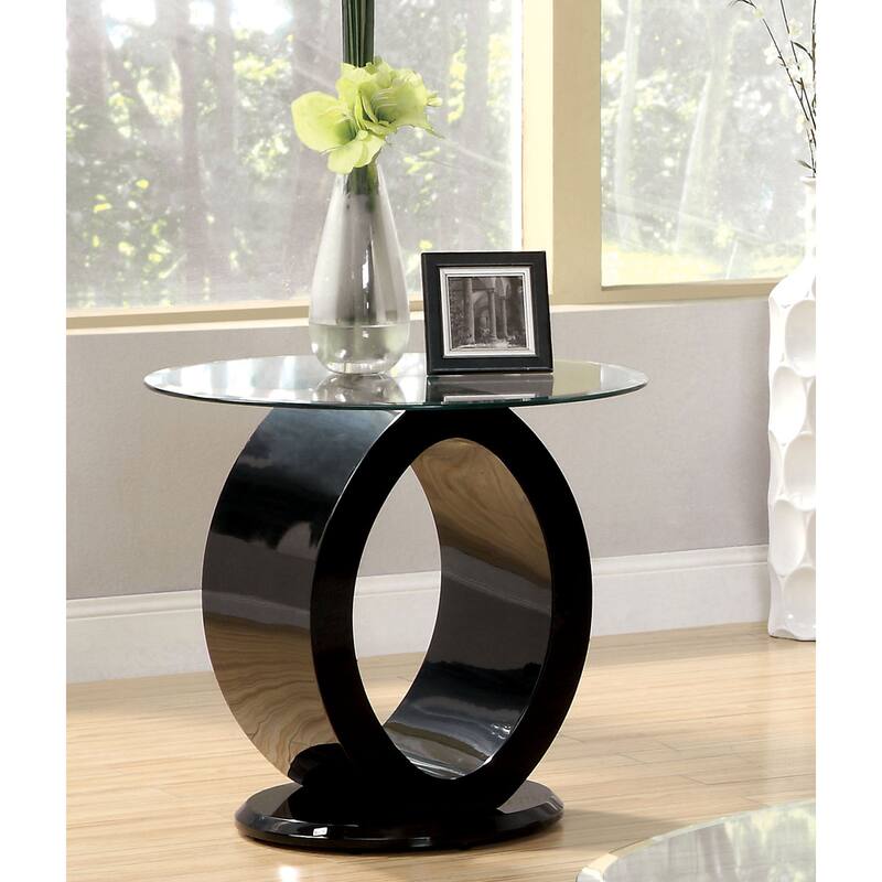Opelle Modern 24-inch Glass Top Art O-shaped Round Side Table by Furniture of America - Black