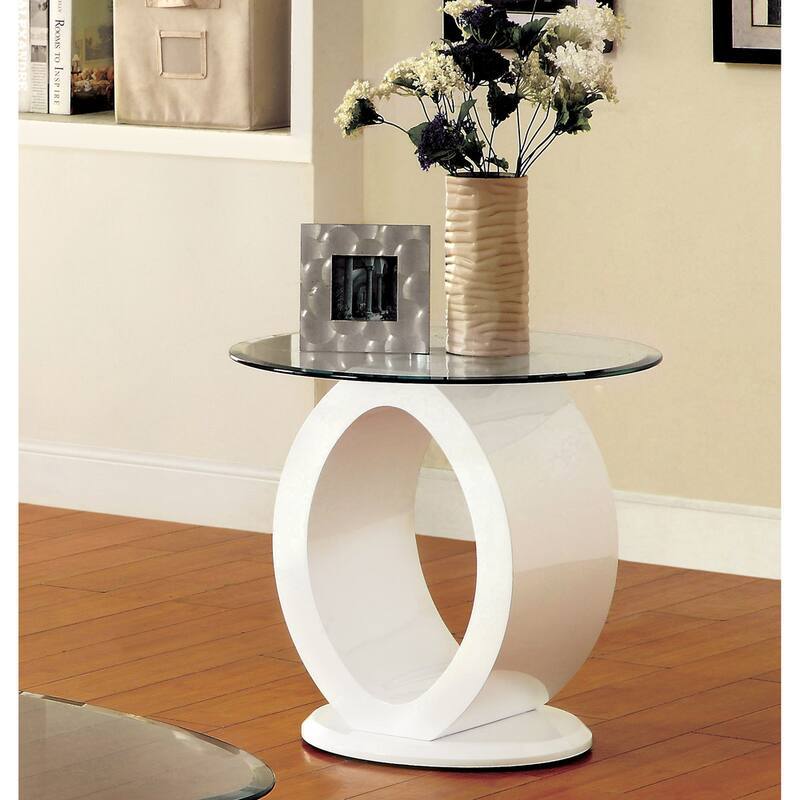 Opelle Modern 24-inch Glass Top Art O-shaped Round Side Table by Furniture of America