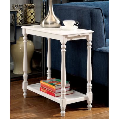 Furniture of America Quam Farmhouse White 12-inch Solid Wood Side Table