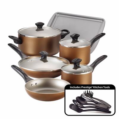 Farberware Dishwasher Safe Nonstick 15-Piece Cookware Set, Copper