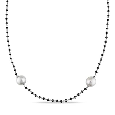 Miadora 14k White Gold South Sea Pearl 34 3/4ct TDW Black Diamond Necklace (11-12 mm) - Black/White